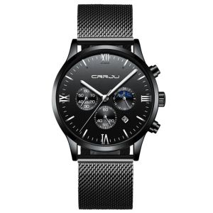 Crrju Montre à quartz précise avec chronographe pour homme, mode simple, tenue décontractée, acier inoxydable, étanche jusqu'à 30 m par jour, affichage de la date de Caijia