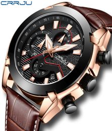 CRRJU Mens Fashion Sport Watches Men Quartz Stopwatch Date Reloj de cuero masculino Reloj Relogio Relogio Masculino2136682
