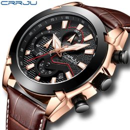 CRRJU hommes mode Sport montres hommes Quartz chronomètre Date horloge mâle en cuir militaire étanche montre Relogio Masculino225H