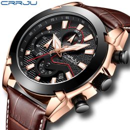 CRRJU Mens Fashion Sport Watches Men Quartz Stopwatch Date Reloj de cuero masculino Reloj impermeable Relogio Masculino276i