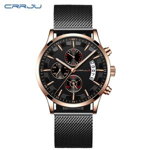 CRRJU Heren Luxe Horloges Topmerk Waterdicht Sport Horloge Automatische Datum Mens Casual Mesh Strap Quartz Clock Relogio Masculino 210517
