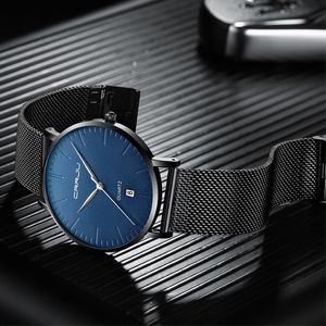 CRRJU Nieuwe Mode heren Ultra Dunne Quartz Horloges Mannen Luxe Merk Business Klok Roestvrij Stalen Gaas Band Waterdicht Watch152J