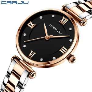 CRRJU Nieuw modehorloge voor vrouwen Diamanten spiegel Topmerk Luxe roestvrij staal Waterdicht quartz horloge Montre femme