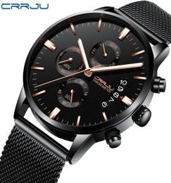 Crrju Nieuwe Men039S Kalander Waterdichte Sport Polship met Milan Strap Army Chronograph Quartz Heavy Watches Fashion Male Cloc3121415