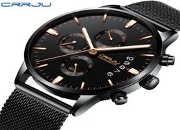 Crrju nieuwe Men039S kalander waterdichte sport polshorloge met Milan riem Army Chronograph Quartz Heavy Watches Fashion Male Cloc1405343