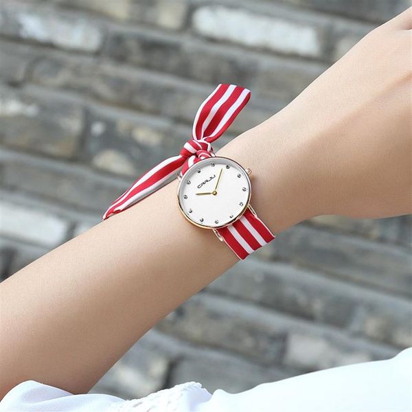 CRRJU nouveau unique dames fleur tissu montre-Bracelet mode femmes robe montre haute qualité tissu montre douce filles Bracelet watch326U