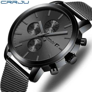 CRRJU Quartz Datum horloge voor Mannen Luxe Merk Zwarte Mode Sport Herenhorloges Waterdichte Chronograaf Male Clock Relogio 210804