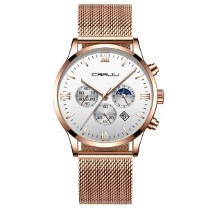 Crrju Silver Girl Belts Weddins Chronographe Collezio Montre à quartz pour homme Mode simple, tenue décontractée, acier inoxydable, étanche jusqu'à 30 m par jour, affichage de la date