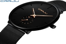 Crrju Top Brand Luxury Quartz Watch Men Men décontracté noir Japon Quartzwatch Face en acier inoxydable Ultra Thin Clock Male Relogie New7339415