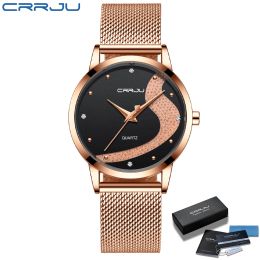 CRRJU montre femmes mode robe montres à Quartz dame en acier inoxydable étanche montre-bracelet Simple fille horloge Relogio Feminino
