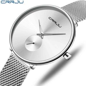 CrRju Dameshorloges Luxe Dameshorloge Mode Minimalistische Waterdichte Slanke Band Horloges voor Dames Reloj Mujer 210517