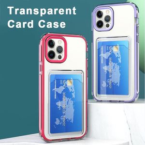 Crsytal Clear Soft TPU Étuis de téléphone antichoc 3 en 1 avec poche pour fente pour carte d'identité de crédit pour iPhone14 13 12 11 Pro Max 7 8 plus Couverture arrière transparente