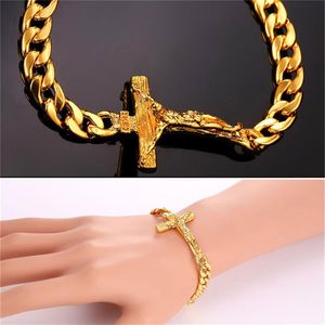 Bracelet croix de cross crucifix 18K réel en or platine rose rose plaqué bracelet croix de chaîne cubaine pour femmes hommes262