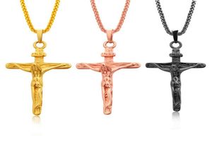 Crucifix ketting goud/roségoud/zwart pistool kleur roestvrijstalen ketting voor mannen sieraden Jezus stuk goudketens voor Men3089439