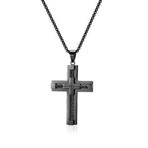 Kruisiging Religie 40*57 mm Cross ketting roestvrijstalen hanger Rolo -ketting 3 mm 24inch zilvergoud voor heren vrouwen Gilr Boys Fashion Perfect Birthday Gift