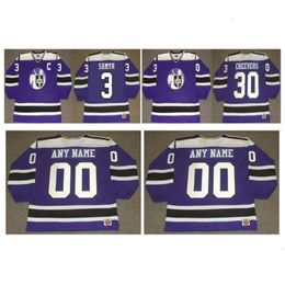 Crusaders GH Vintage Cleveland Jersey 3 Paul Shmyr 30 GERRY CHEEVERS Violet Personnalisé CCM Rétro Hockey rare 0