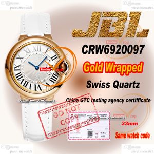 CRW6920097 Zwitserse kwarts Womens Watch JBLF 33 Wikkel 18K Rose Gold Case Silver Black Roman Dial White Croc Riem Super Edition Ladies Watches Lady Puretime Ptcar