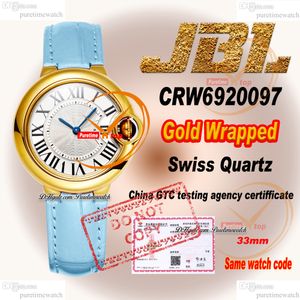 CRW6920097 Zwitserse kwarts Womens Watch JBLF 33 gewikkeld 18K geelgouden kas zilver zwart Romeinse wijzerplaat Blue Croc Trap Super Edition Ladies Watches Lady Puretime Ptcar