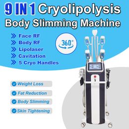 Cryo Slimming Machine 360 ​​° Cryolipolyse Vet Vriesgewicht Reductie 9 In 1 cavitatie RF Lipolaser vetverlies Anti-rimpel huid Slimder machinaal salon thuisgebruik
