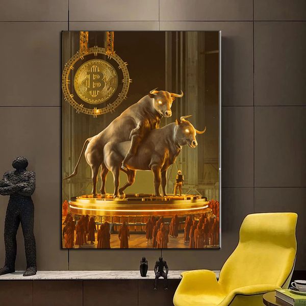 Crypto fiat nft Bitcoin Kiss Klimt Graffiti Art Golden Bull Halwing Ceremony Affiche alpha et imprime