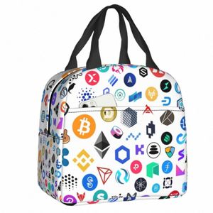 Criptomoneda Blockchain Logo Bolsa de almuerzo Ethereum Bitcoin Cooler Caja de almuerzo con aislamiento térmico para mujeres Bolsas de picnic de comida para niños 74VR #