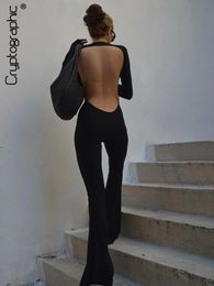 Cryptografische zwarte sexy backless jumpsuits for Women Casual Flare Pants Rompers Club Party One Piece Outfits Algemene kleding 240511