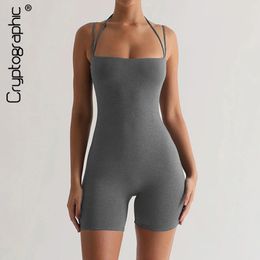 Cryptographique Casual Mode Solide Sans Manches Unitards Combishorts pour Femmes Tenues D'été Une Pièce Bretelles Barboteuses Salopette 240313