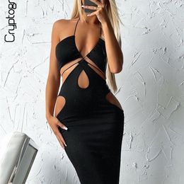 Cryptographic Summer Sexy Halter Cut Out Bandage Maxi Dress pour les femmes sans manches Backless Outfits Party 2 Piece Robes Set 220521