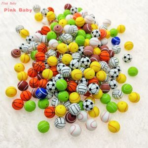 Cristal 25 uds 15mm cuentas de béisbol de silicona sin BPA collar masticable para dentición infantil chupete juguetes DIY accesorios para hacer joyas