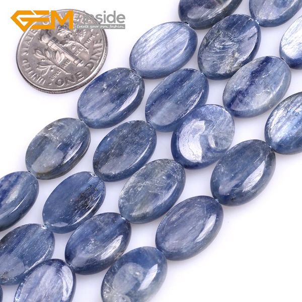 Cristal 7x9mm 10x14mm atacado natural azul kyanite pedra preciosa forma oval contas com parte traseira plana para fazer jóias cordão 15 