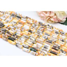 Kristall 8X21mmNatürliche Glatte Säulenform Frische Gelbe Feuer Achat Stein Perlen Für DIY Halskette Armband Schmuck Machen 15 "Kostenlose Lieferung