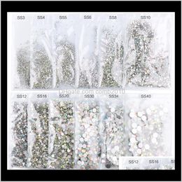 Crystal AB Flat Back Strijnstone nageldecoratie SS3-SS50 3D Glass Nail Art Rhinestones Mixed Grootte Nagels Stenen Accessoires IG1TV WYZQX