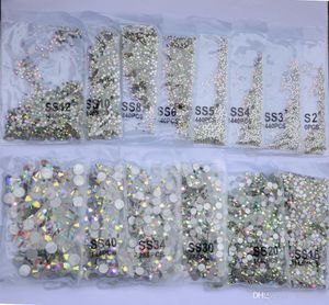 SS3-SS40 cristal AB dos plat strass 3D verre décoration d'ongles taille mixte ongles pierres accessoires