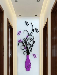 Crystal Acrylique 3D Vase Vase Stickers Miroir Miroir Verre Papin d'écran Murale Murale décalcomanies Purple Red DIY Artisanat Home Room Decoration8784201