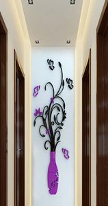 Cristal acrylique 3D fleur Vase Stickers muraux miroir verre papier peint Art Mural Stickers violet rouge bricolage artisanat maison chambre décoration 8882898