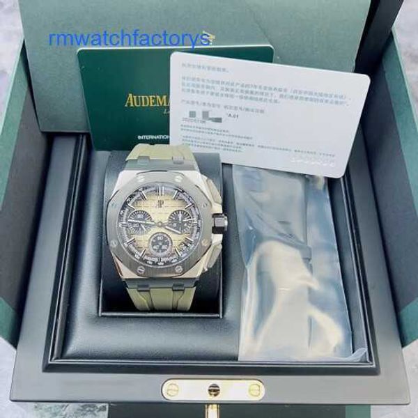 Reloj de pulsera Crystal AP Royal Oak Offshore 26420SO Anillo de cerámica amarillo desierto ahumado Material de acero de precisión Función de sincronización Reloj para hombre 43 mm Juego completo