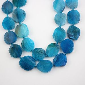 Crystal Environ 15pcs Stron Blue Dragon Veines Agates Perles de tranche de plaque pour bracelet Bijoux Middle Recuette