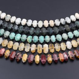 Kristal Ongeveer 24 stks/strand Natuurlijke Citrien Quartz Labradorit Steen Midden Geboord Dubbele Punt Losse Kralen Voor DIY Sieraden maken