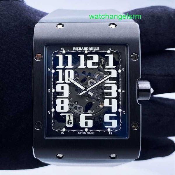 Crystal Automatic Wrist Watch RM Wristwatch RM016 Flat RM016 AL TI Titanium Mens Watch Box Papers