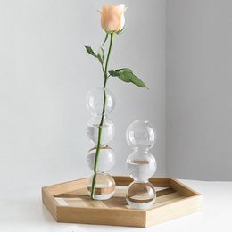 Vase de fleurs à balle en cristal bouteille de verre bulle transparente art de boule hydroponique