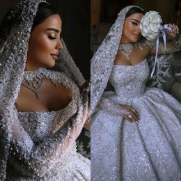 Kristallen baljurk bruiloft vintage jurk voor bruid parels kralende kanten trouwjurken strapless vestido de noiva dubai saoedi -arabisch gewaad bruidsjurken es s s s s