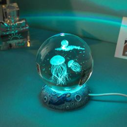 Crystal Ball Night Light Color 3d Escultura Brilhante Resina Light Base USB Carregamento Bed Crystal Ball Night Light