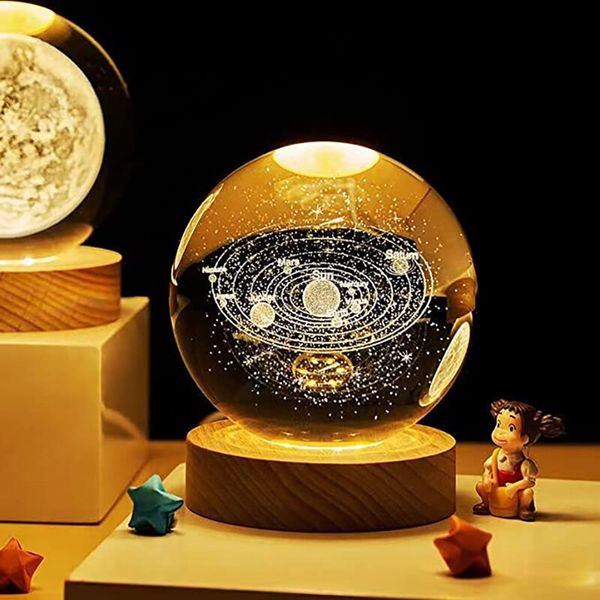 Crystal Ball Night Light Science Science Astronomy Universe Planet Cool présente USB Power Warm Bedside Light Night lampe