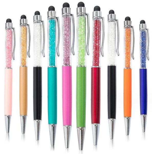 Pen bolígrafo de cristal Pen arena Glitter Bola de metal Fashion Creative Stylus Touch Pen para escribir papelería Escuela de bolsillo de bolsillo de bolsillo de metal
