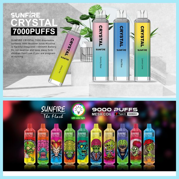 Crystal Bar Vape Puff 7000 9000 Vapes desechables Cigarrillos electrónicos 600 1300amh Batería 0% 2% 3% 5% Capacidad 16ml 18ml Pod Stick Kit Tornado Puff 2800 5K 6K 7K 9K 10K 12K