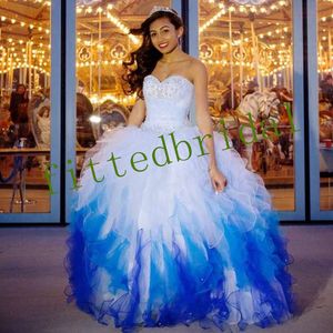 Robe de bal en perles de cristal Quinceanera avec veste boléro Corset sans bretelles Sweet 16 Prom Tulle Robes de princesse formelles 328 328