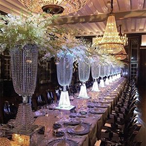 Candelabro con cuentas de cristal para centro de mesa, vela superior, plato Floral, decoración de boda, decoración de mesa en T, centros de mesa para 11 eventos