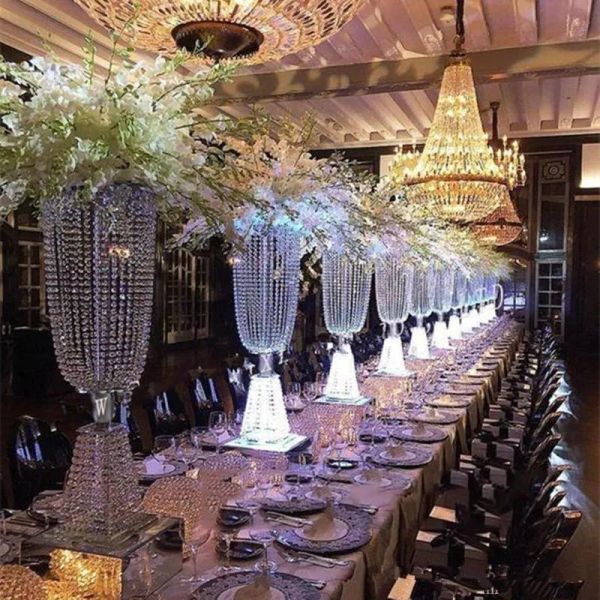 Lámpara de araña con cuentas de cristal Centro de mesa Elevador Vela superior Placa floral Decoración de boda Decoración de mesa en T Centros de mesa para 11 eventos ZZ