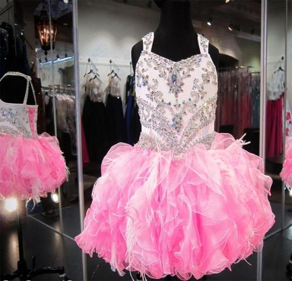 Vestidos de desfile de magdalenas con cuentas de cristal, organza hinchada, con volantes, plumas, vestido de fiesta de marfil rosa, cumpleaños para niñas pequeñas, parte 9242612