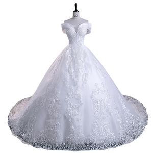 Cristal perlé hors épaule Cap manches femmes robes de mariée belle broderie Appliques grande taille robe de mariée WX0298